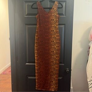 Vtg Jody California Brown Bodycon Maxi Dress , Sz 5/6, EUC